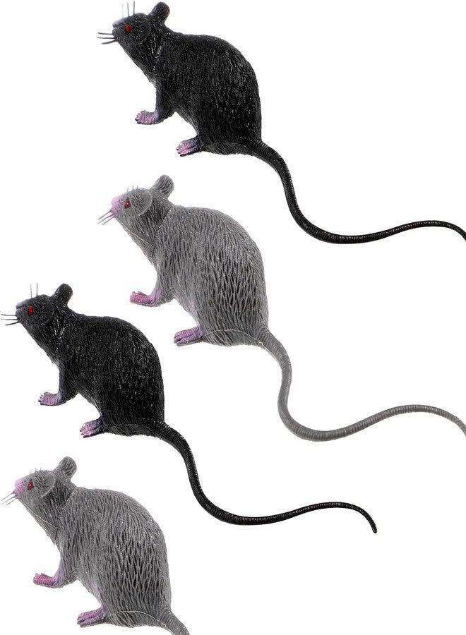 LAoabyoe 4 PCS Small Fake Rat Toy, Plastic Mouse Toys Realistic Rat Prank Props for April Fool's Day Party Supplies, 8.65X1.77X1.38in (Black, Gray) - Image 1